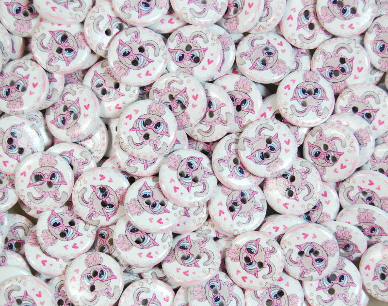 Children's Printed Wooden Buttons (Rabbit with Glasses - 20mm)