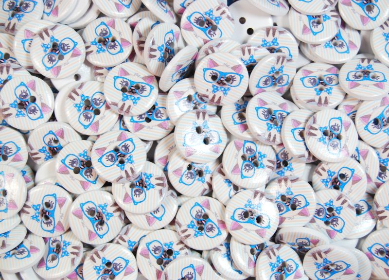Children's Printed Wooden Buttons (Siamese Cat - 20mm)