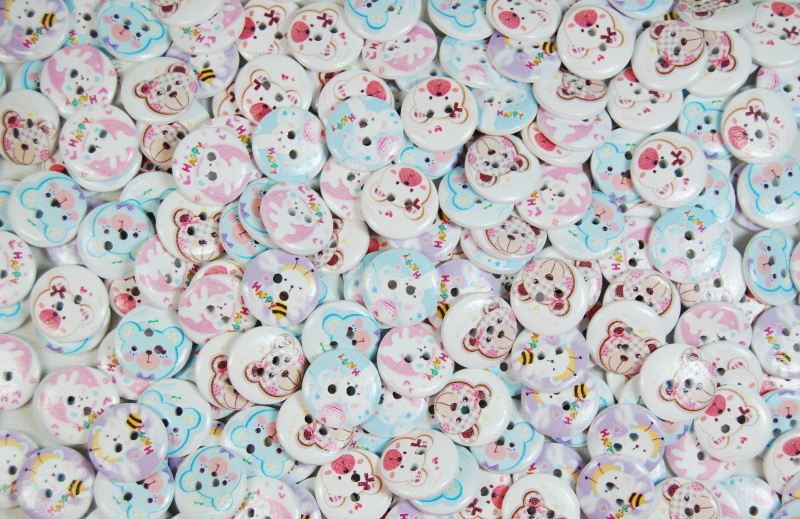 Children's Printed Wooden Buttons (Teddy - 20mm)