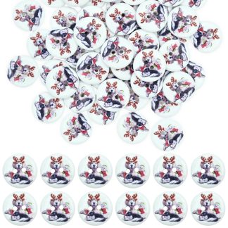 20mm Christmas 37 Christmas Pets - Printed Wooden Round Buttons