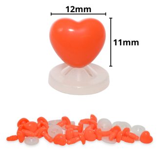 12mm x 11mm Orange Heart Noses with Plastic Backs