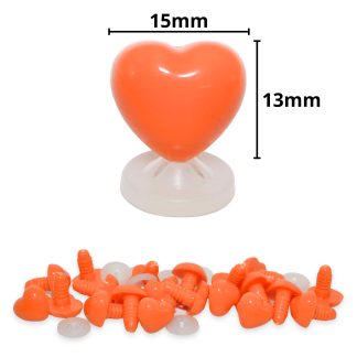 15mm x 13mm Orange Heart Noses with Plastic Backs