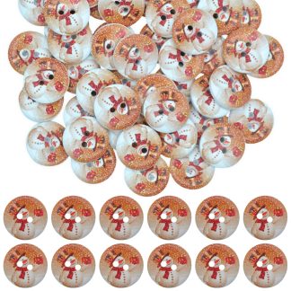20mm Christmas 1 Snowman - Printed Wooden Round Buttons