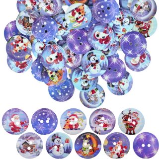 20mm Christmas 10 Christmas Mix - Printed Wooden Round Buttons