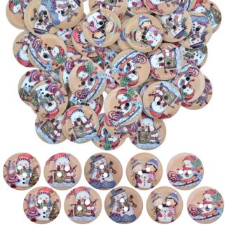 20mm Christmas 11 Snowman Mix - Printed Wooden Round Buttons