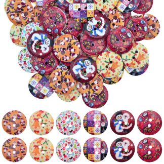 20mm Christmas 12 Christmas Mix - Printed Wooden Round Buttons