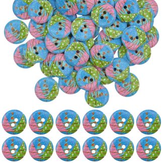 15mm Christmas 14 Christmas Trees - Printed Wooden Round Buttons