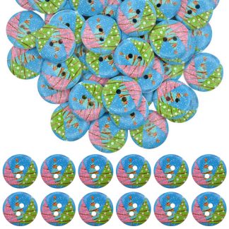 20mm Christmas 14 Christmas Trees - Printed Wooden Round Buttons