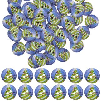 15mm Christmas 2 Christmas Tree - Printed Wooden Round Buttons