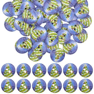 20mm Christmas 2 Christmas Tree - Printed Wooden Round Buttons