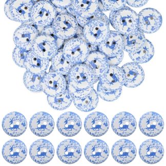 20mm Christmas 6 Reindeer - Printed Wooden Round Buttons