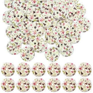 20mm Christmas 7 Santa Sleigh & Reindeer - Printed Wooden Round Buttons