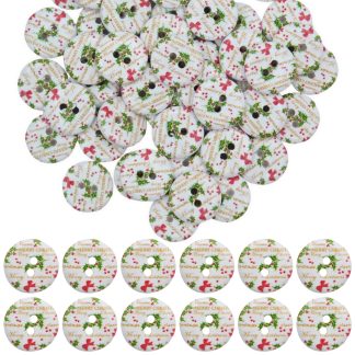 15mm Christmas 9 Merry Christmas Holly - Printed Wooden Round Buttons
