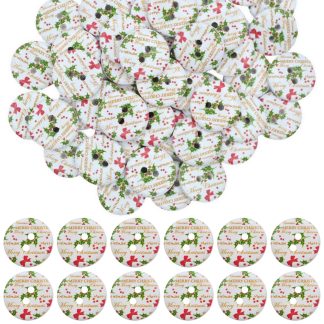 20mm Christmas 9 Merry Christmas Holly - Printed Wooden Round Buttons