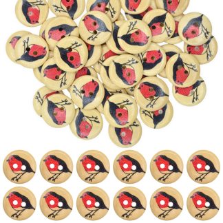 20mm Christmas Robin - Printed Wooden Round Buttons
