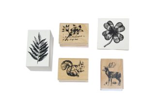 Set of 5 - Wooden Mounted Ink Stamper - Nature Set