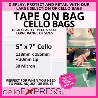Tape on Bag 5" x 7" 138mm x 185mm Cello Bags - Self Seal Cellophane Display
