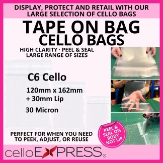 Tape on Bag C6 120mm x 162mm Cello Bags - Self Seal Cellophane Display