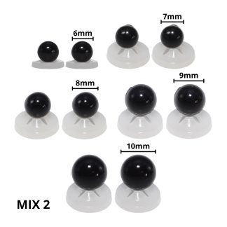 Solid Black Eyes Mix 2 - Dome Eyes with Plastic Backs