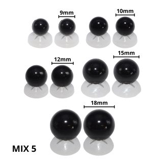 Solid Black Eyes Mix 5 - Dome Eyes with Plastic Backs