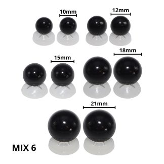 Solid Black Eyes Mix 6 - Dome Eyes with Plastic Backs