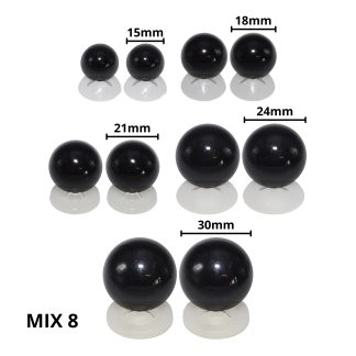 Solid Black Eyes Mix 8 - Dome Eyes with Plastic Backs