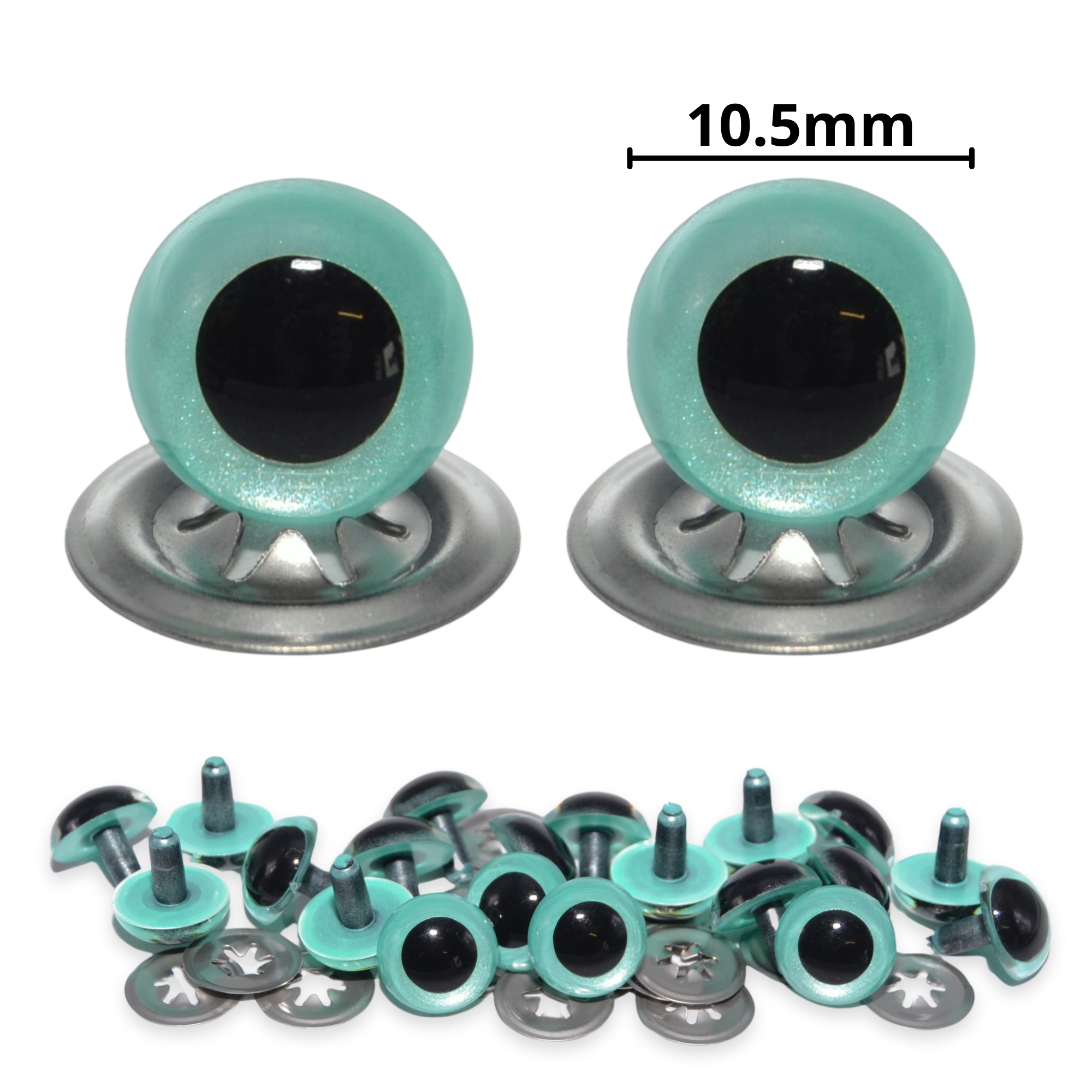 10.5mm Aqua Blue Pearl Crystal Eyes with Metal Backs