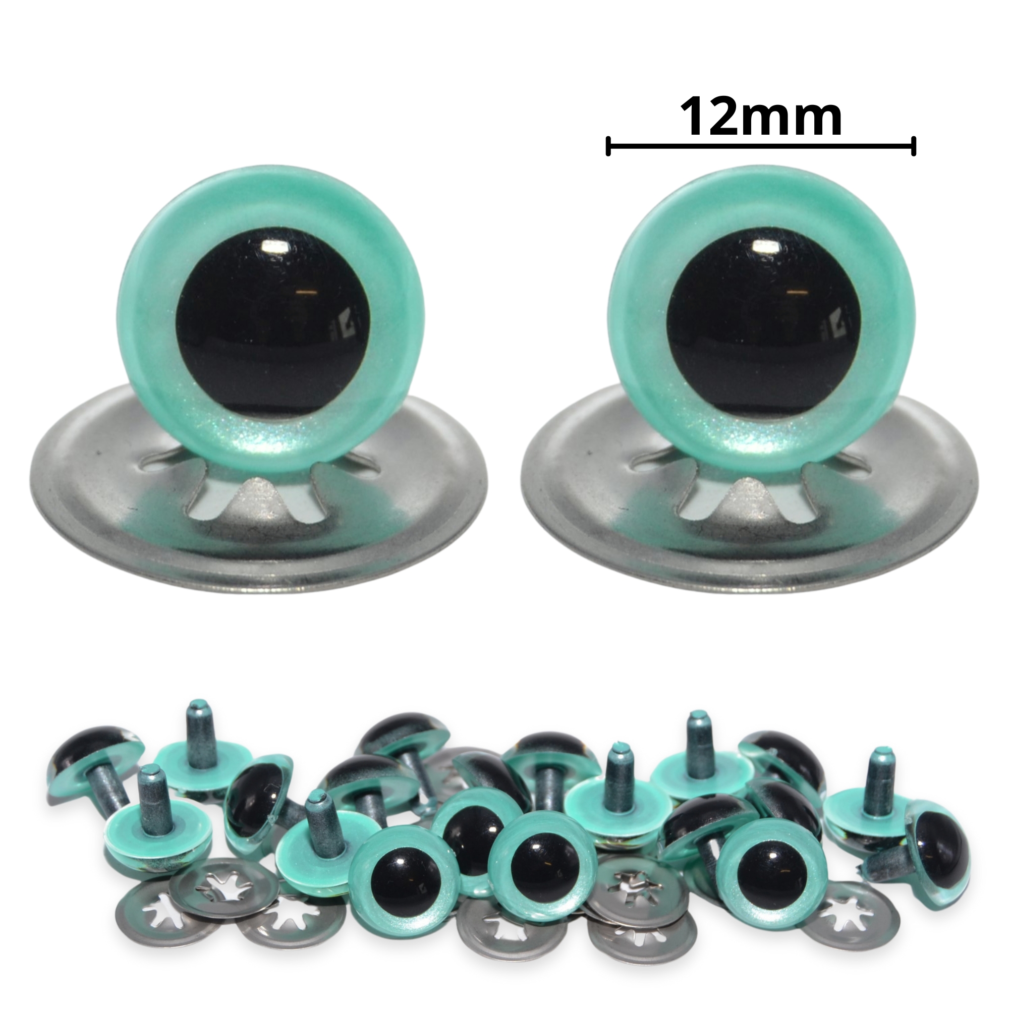 12mm Aqua Blue Pearl Crystal Eyes with Metal Backs