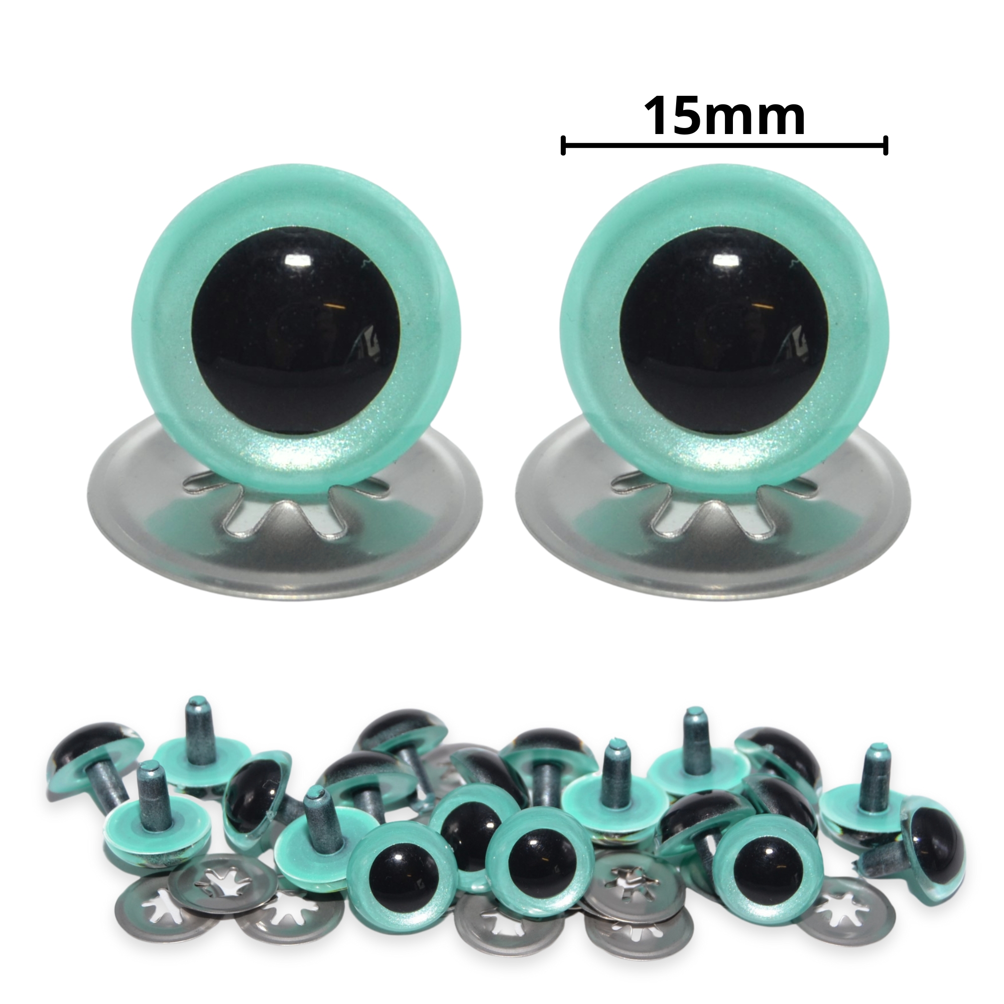 15mm Aqua Blue Pearl Crystal Eyes with Metal Backs