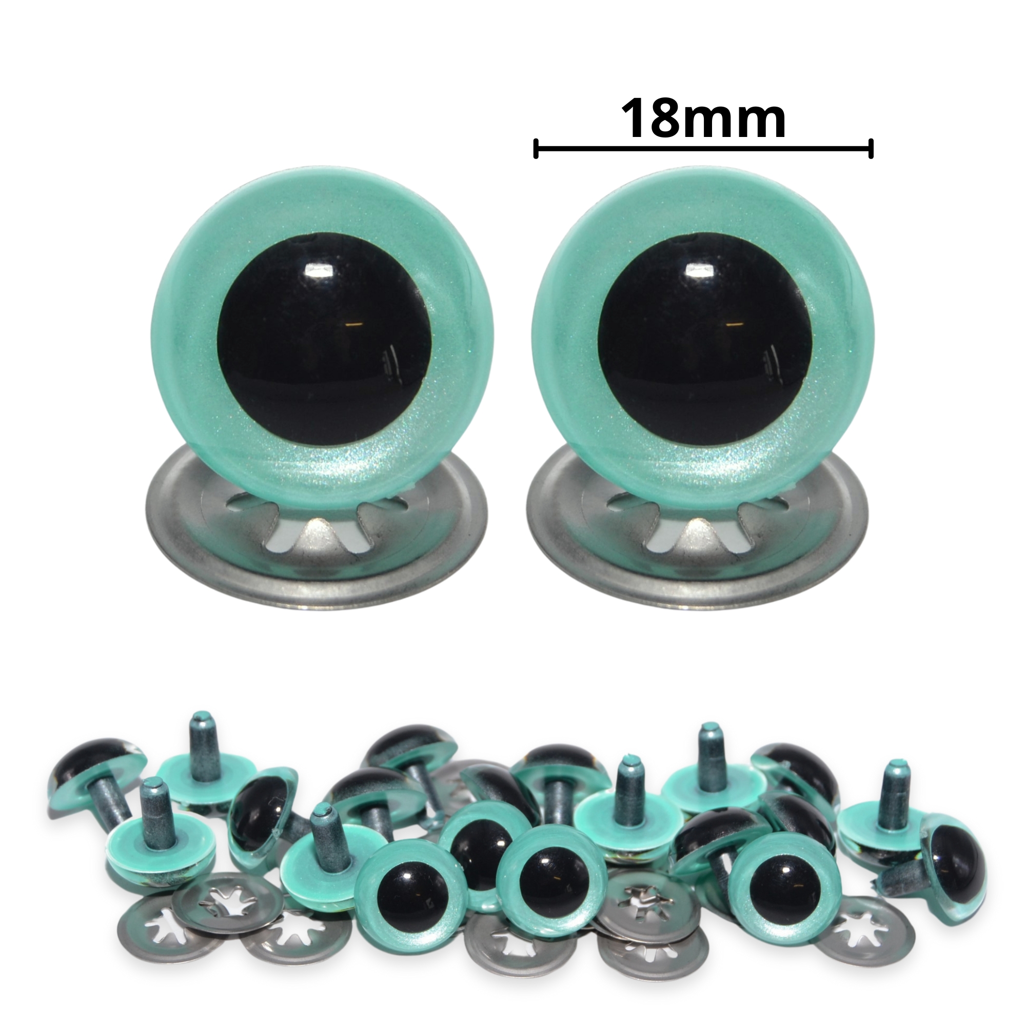 18mm Aqua Blue Pearl Crystal Eyes with Metal Backs