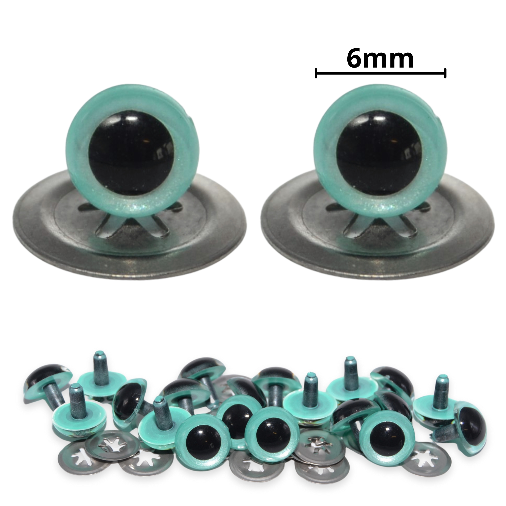6mm Aqua Blue Pearl Crystal Eyes with Metal Backs