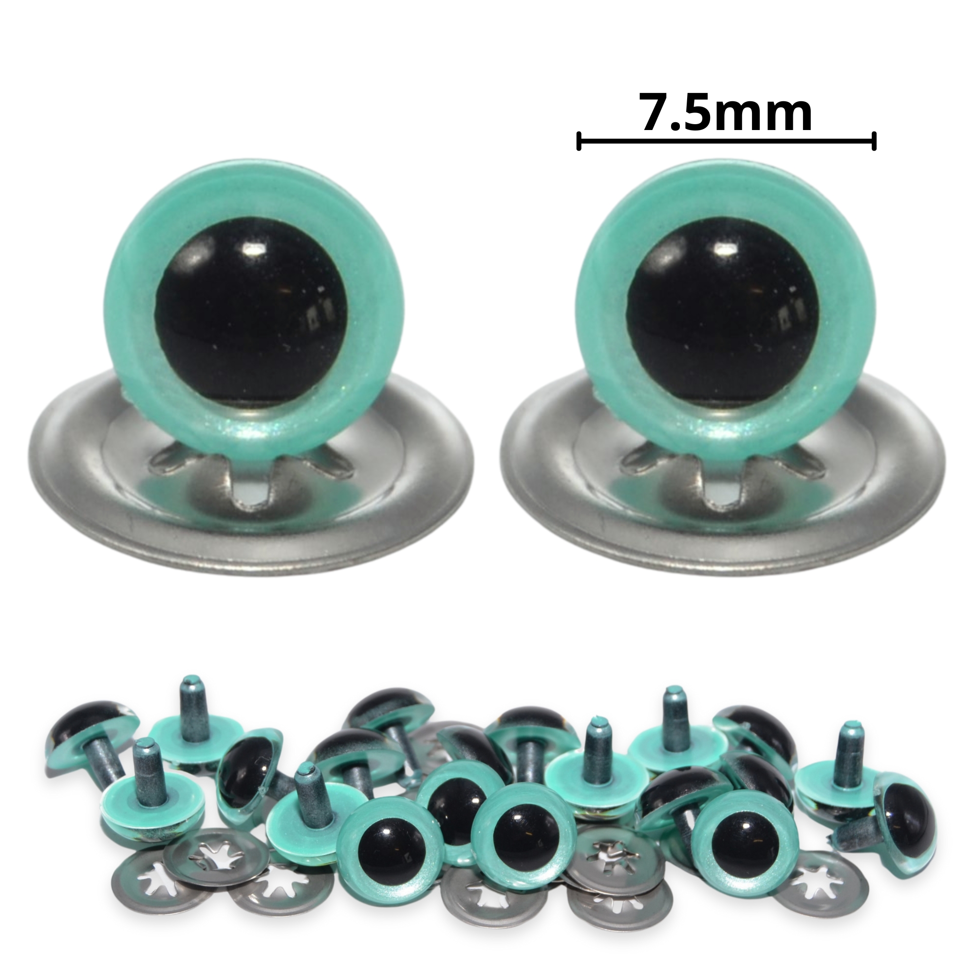 7.5mm Aqua Blue Pearl Crystal Eyes with Metal Backs