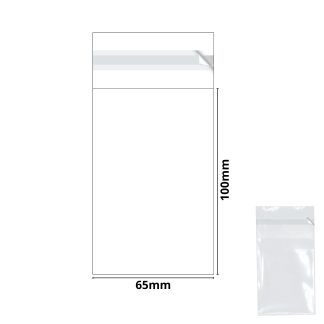 Long ATC - 65mm x 100mm + 30mm Self Seal Flap - Cellophane Display Bags Self Seal 40 Micron - Tiny Cello