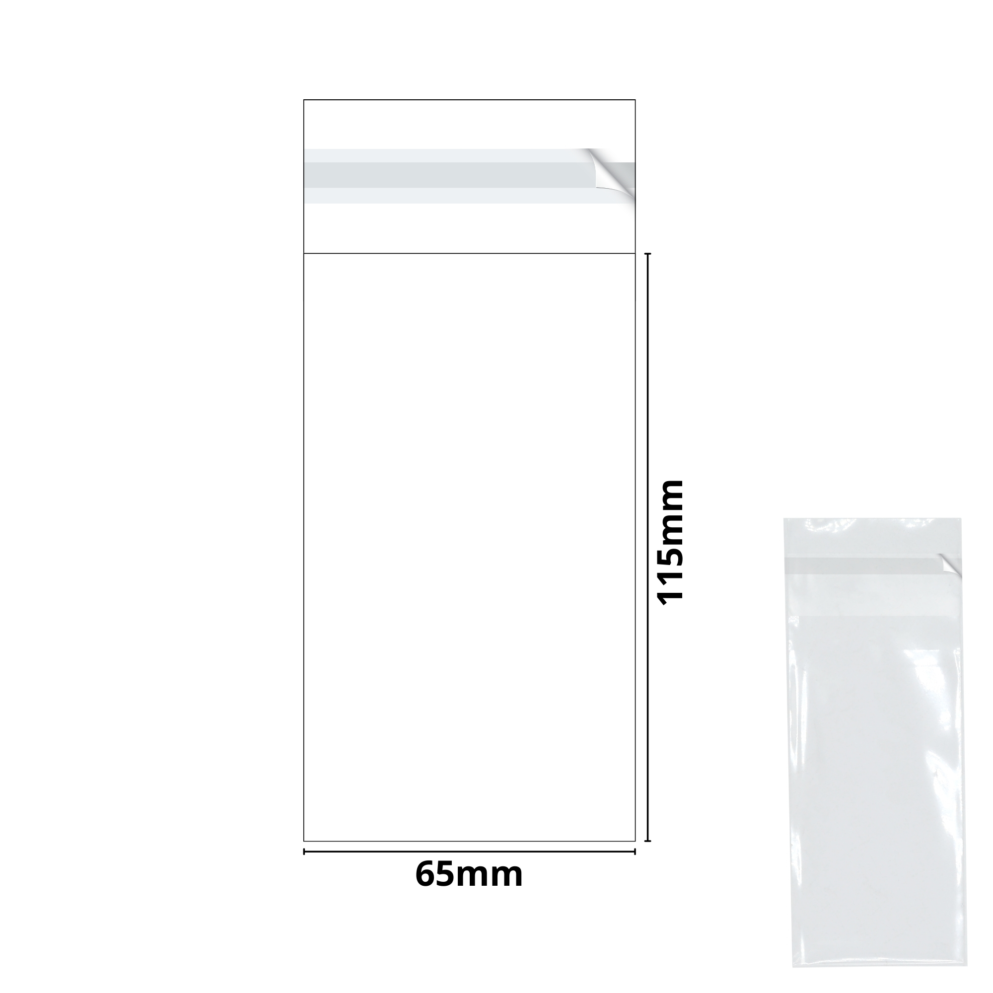 Tissue Bag - 65mm x 115mm + 30mm Self Seal Flap - Cellophane Display Bags 30 Micron - Small Cello