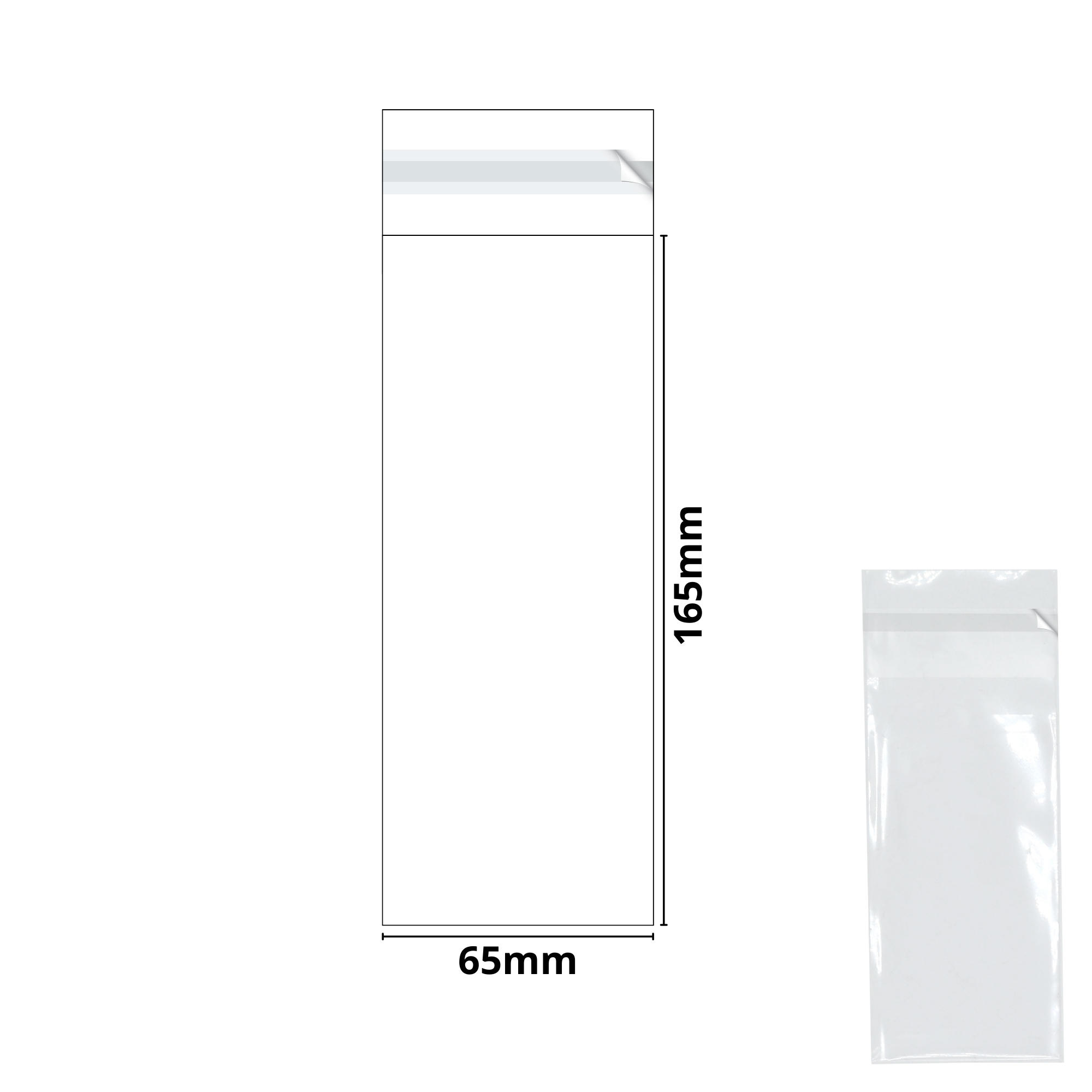 Mini Bookmark Bag - 65mm x 165mm + 30mm Self Seal Flap - Cellophane Clear Display Bags 30 Micron - Small Cello