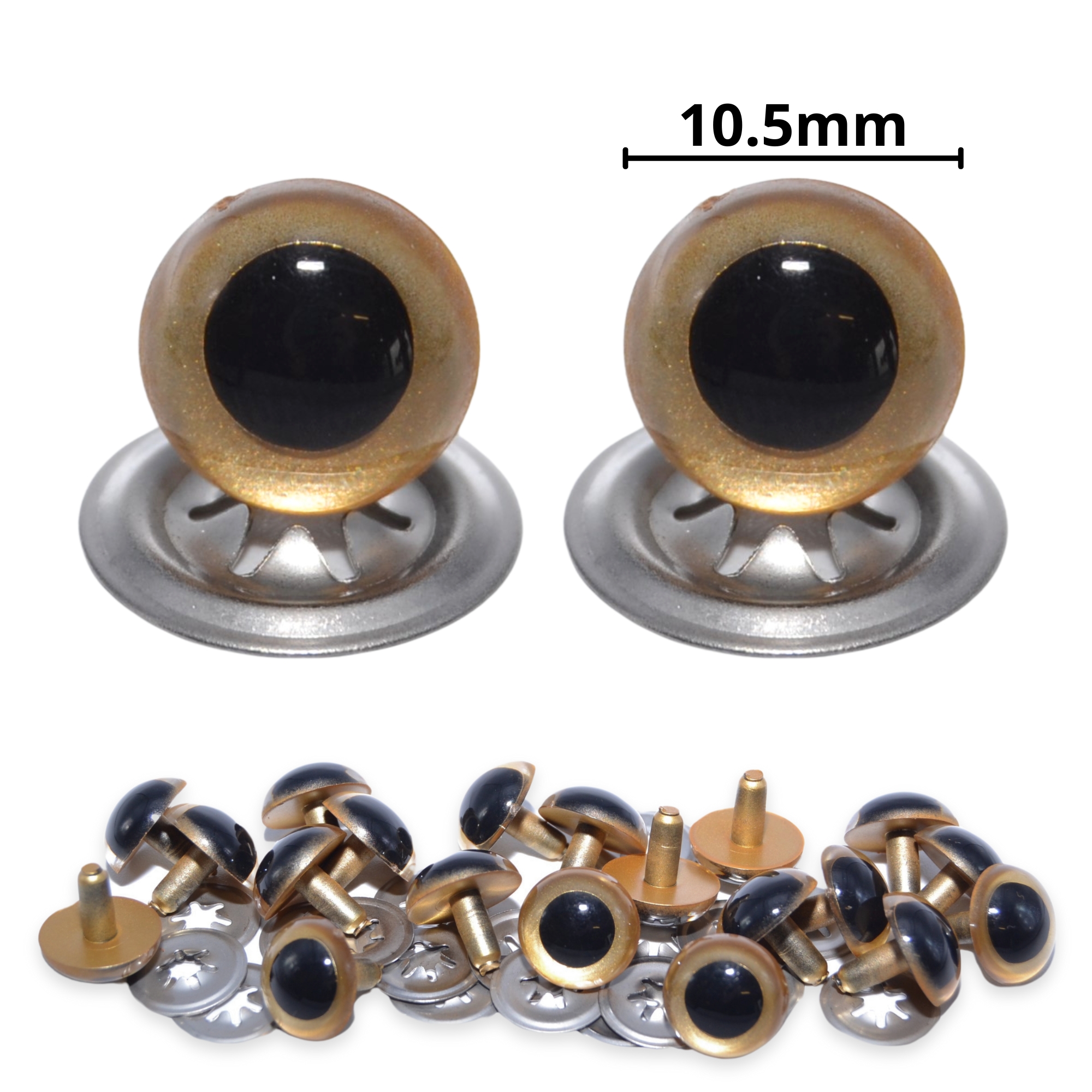 10.5mm Gold Pearl Crystal Eyes with Metal Backs
