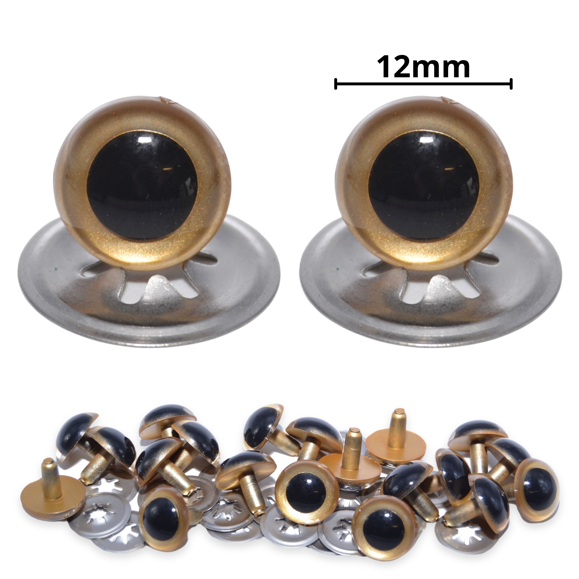 12mm Gold Pearl Crystal Eyes with Metal Backs