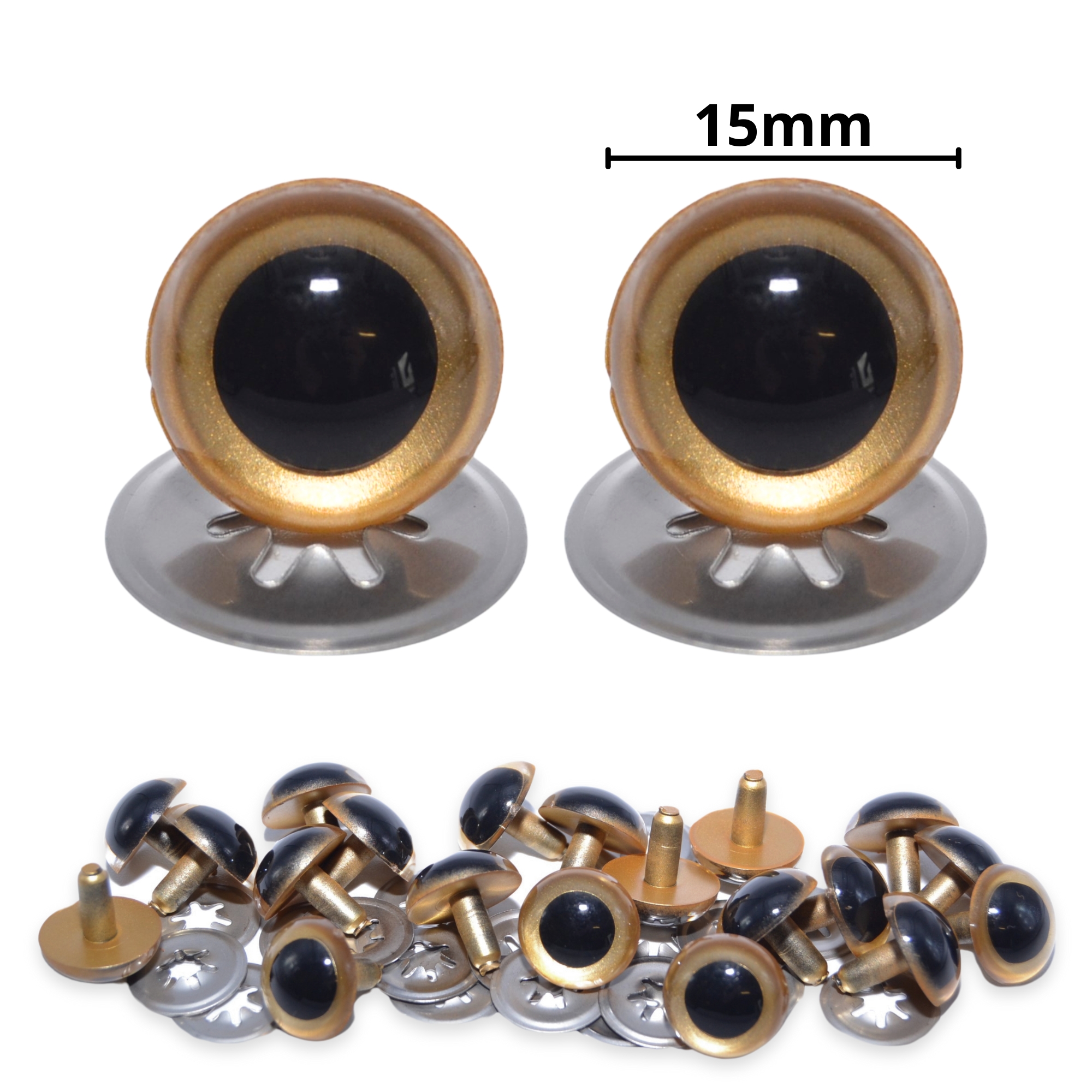 15mm Gold Pearl Crystal Eyes with Metal Backs