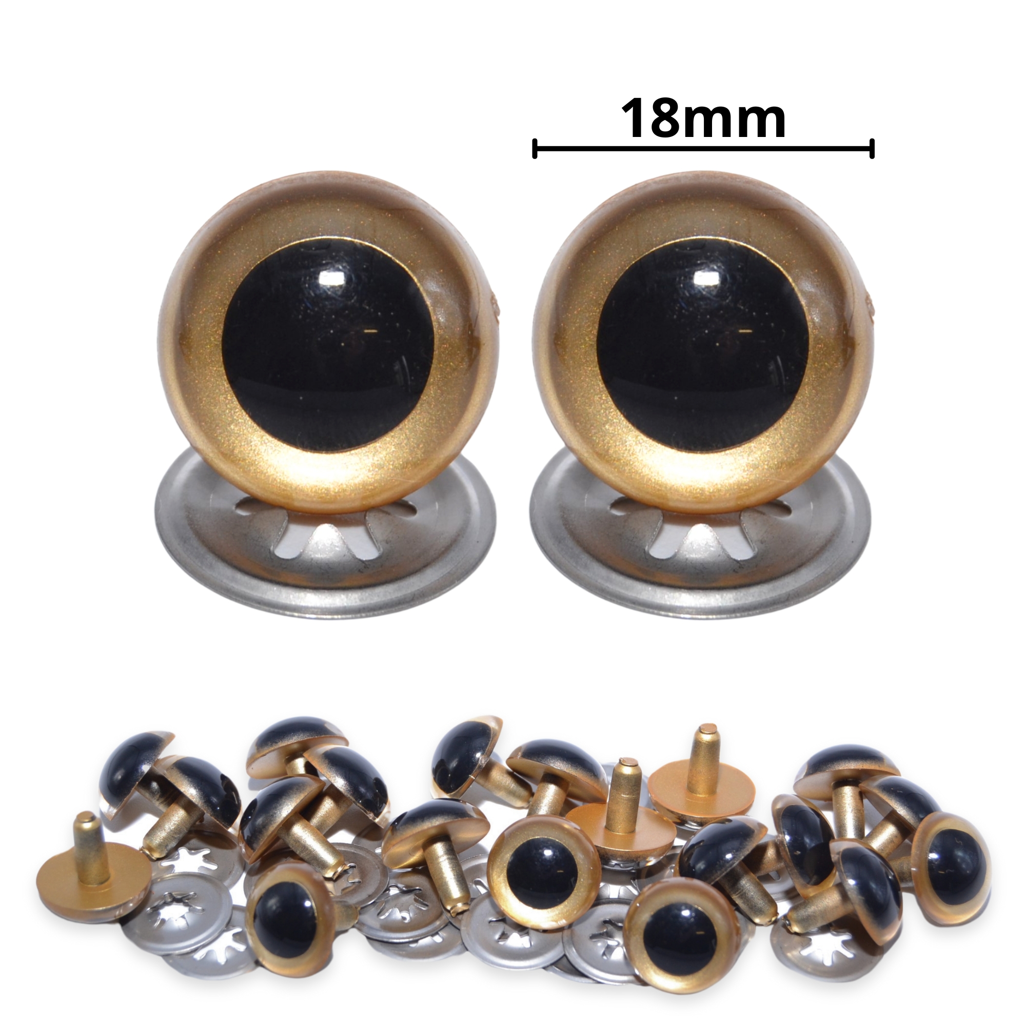 18mm Gold Pearl Crystal Eyes with Metal Backs