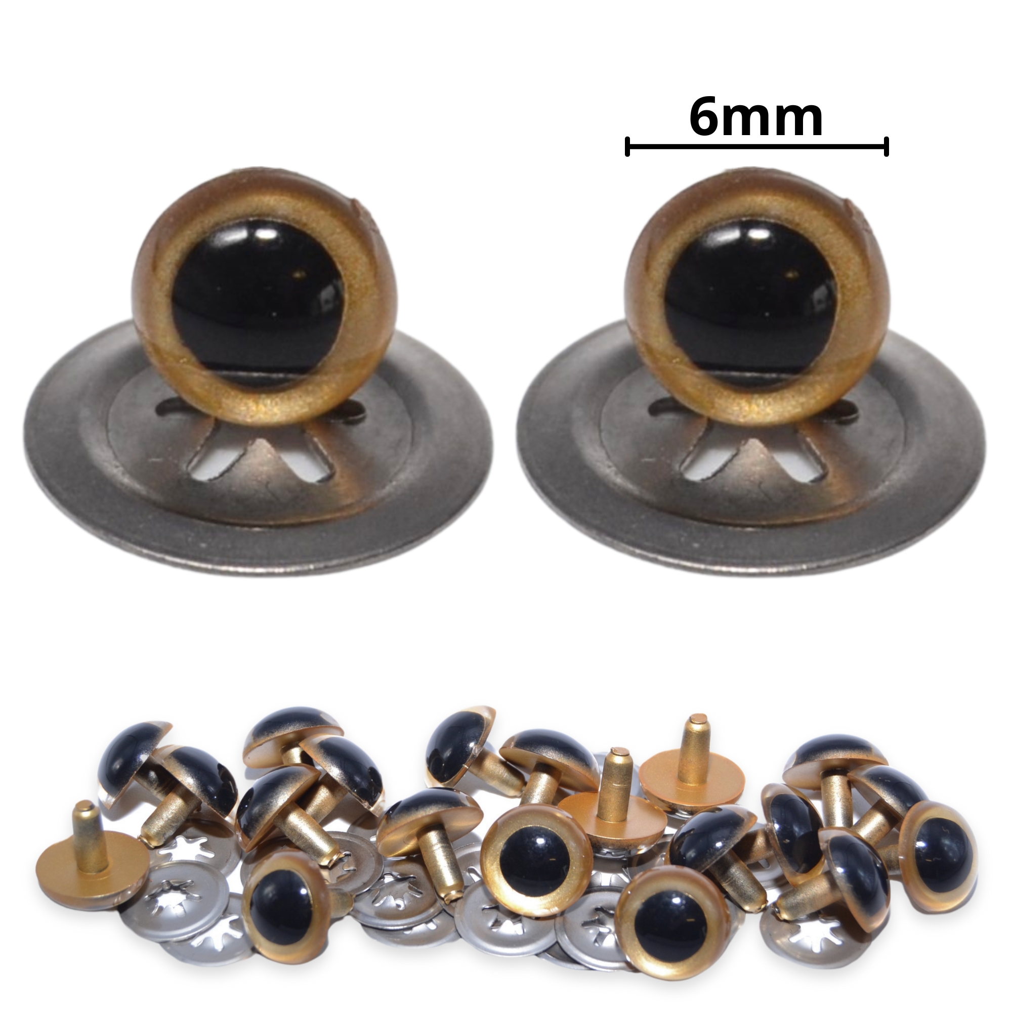 6mm Gold Pearl Crystal Eyes with Metal Backs