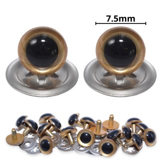 7.5mm Gold Pearl Crystal Eyes with Metal Backs
