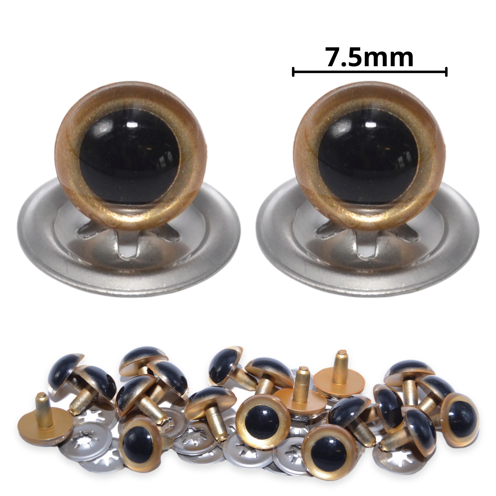 7.5mm Gold Pearl Crystal Eyes with Metal Backs