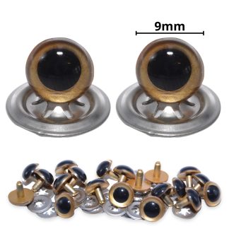 9mm Gold Pearl Crystal Eyes with Metal Backs