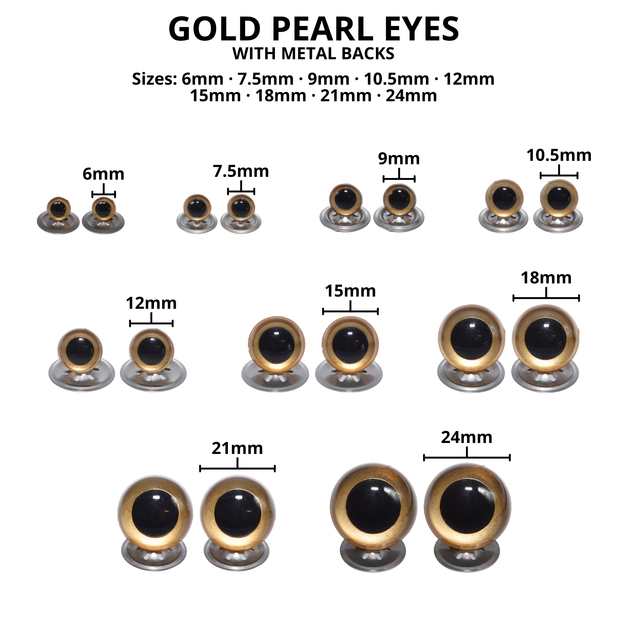 7.5mm Gold Pearl Crystal Eyes with Metal Backs - Image 3