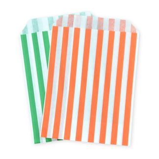 5" x 7" Green & Orange Stripe Paper Sweet Party Bags Halloween Mix