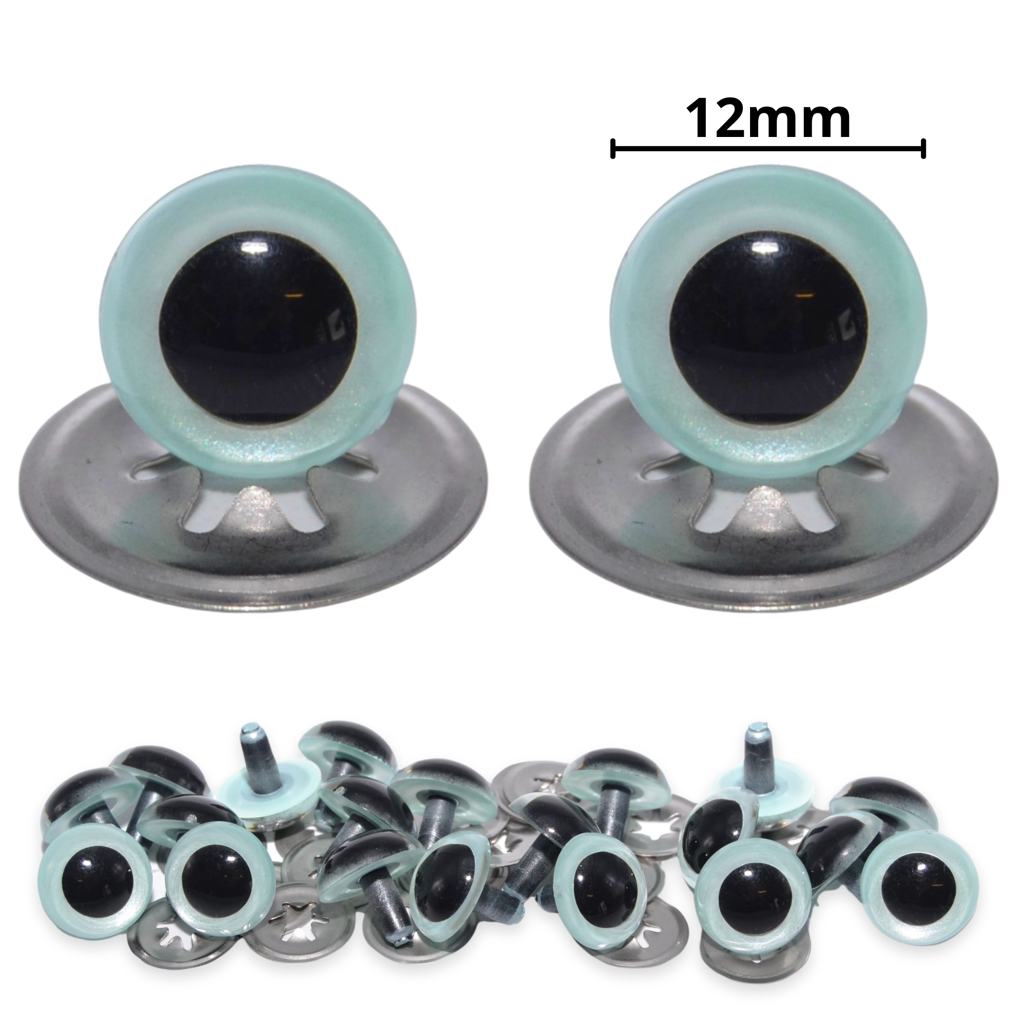12mm Light Blue Pearl Crystal Eyes with Metal Backs