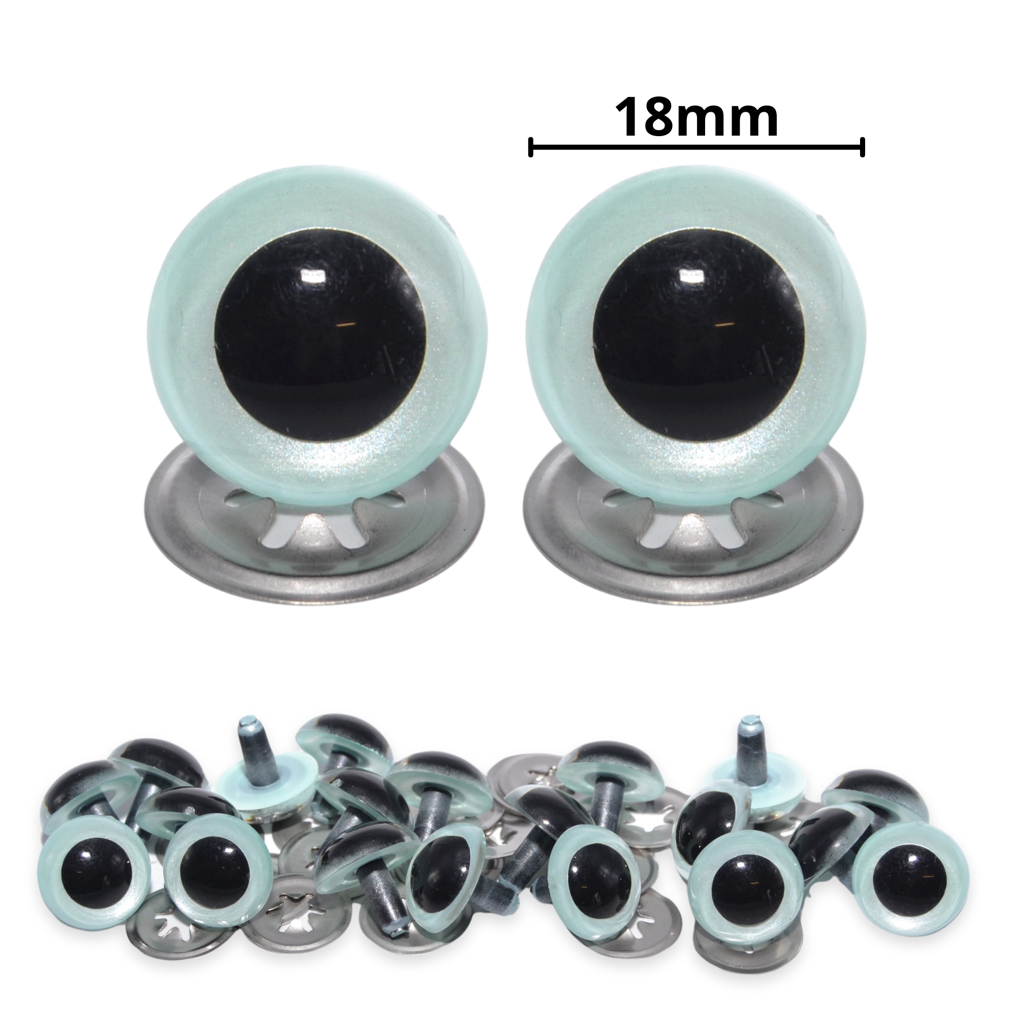 18mm Light Blue Pearl Crystal Eyes with Metal Backs