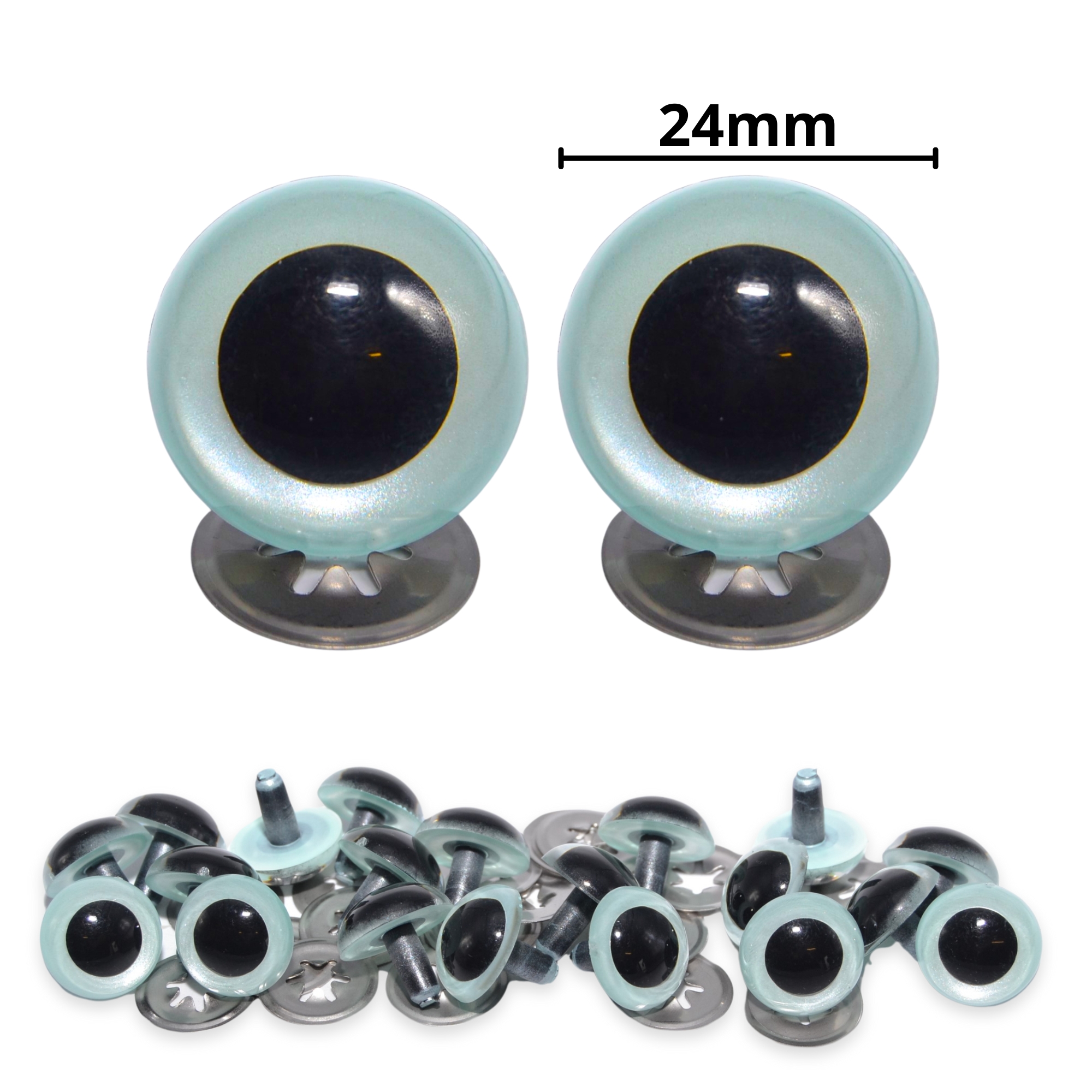 24mm Light Blue Pearl Crystal Eyes with Metal Backs
