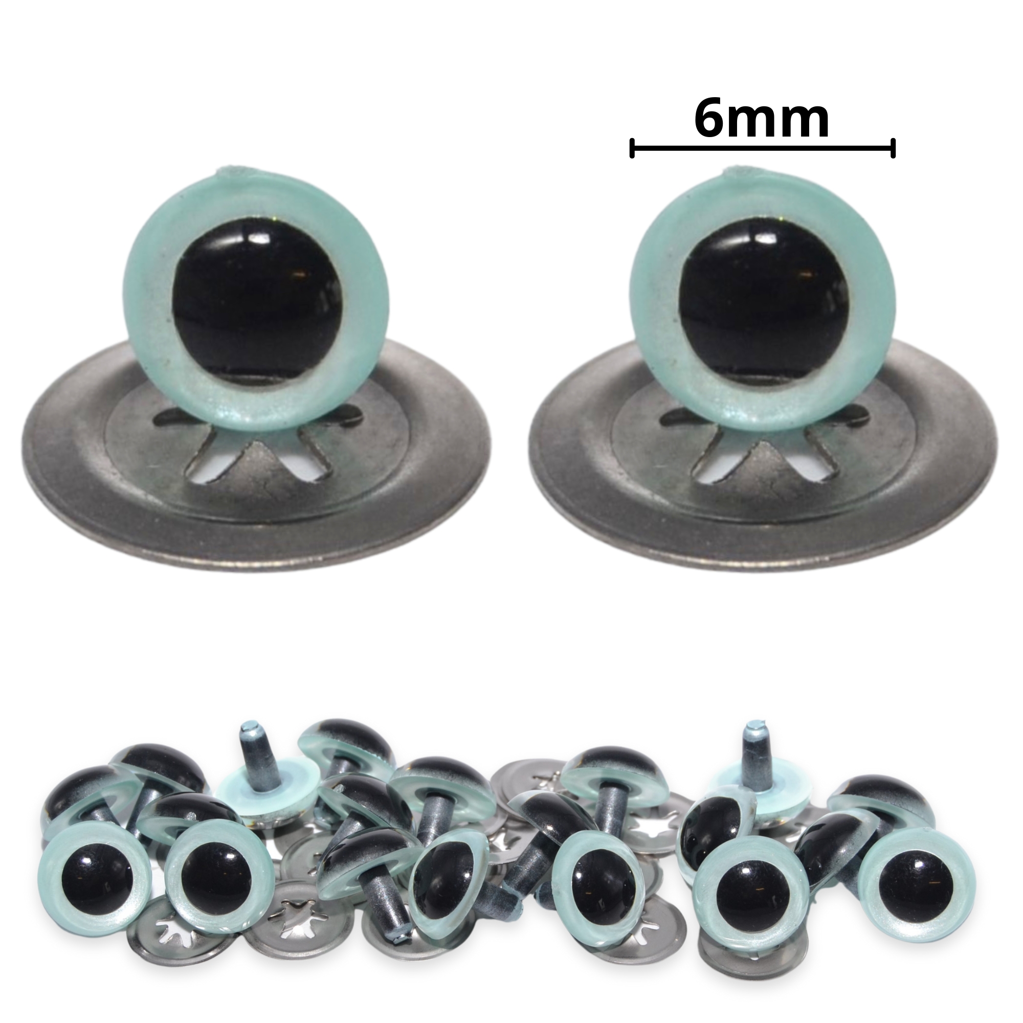6mm Light Blue Pearl Crystal Eyes with Metal Backs