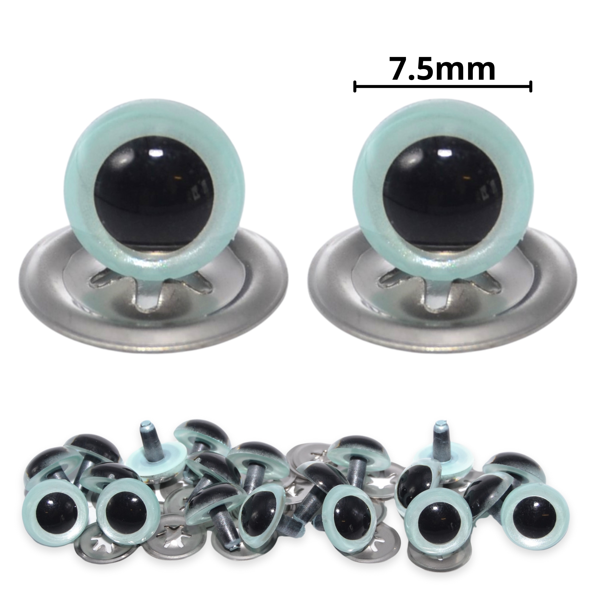 7.5mm Light Blue Pearl Crystal Eyes with Metal Backs